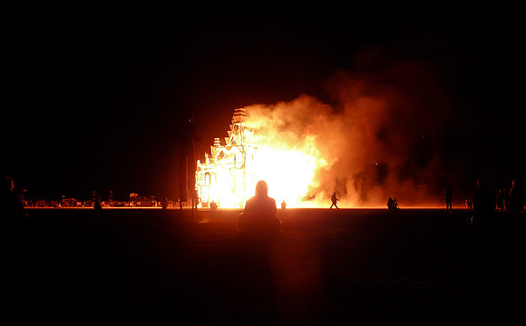 The temple burns